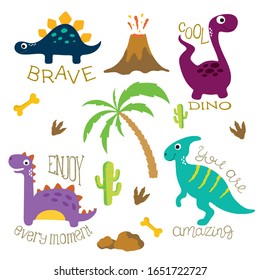 Set of Cute Dinosaurs. Vector illustrations.