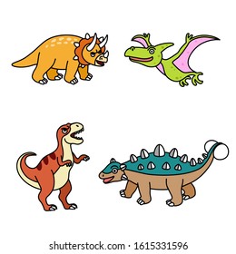 Set of cute dinosuars collection isolated on white background for children and kids. Flat design cartoon vector illustration style.