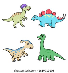 Set of cute dinosuars collection isolated on white background for children and kids. Flat design cartoon vector illustration style.