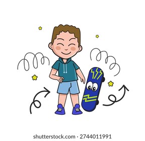 Set of cute diverse children characters featuring boys and girls with various hobbies like science, astronomy, skateboarding, and animal lovers.