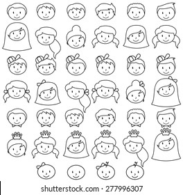 Set of Cute and Diverse Stick People in Vector Format, strokes expanded but image not flattened so different aspects of each person can be easily altered