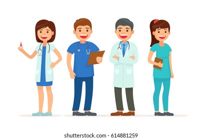 Set cute doctor. Team doctors. Vector illustration in cartoon style