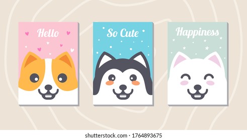 Set cute dog cards with messages