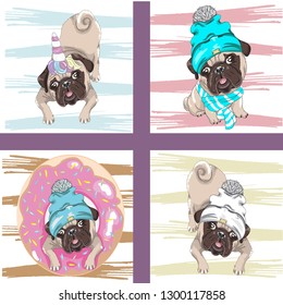 set of Cute dog cartoon hand drawn vector illustration. Can be used for baby t-shirt printing, fashion print design, children wear, baby shower celebration greeting and invitation card.