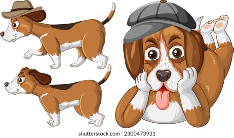 Set of cute dog cartoon illustration