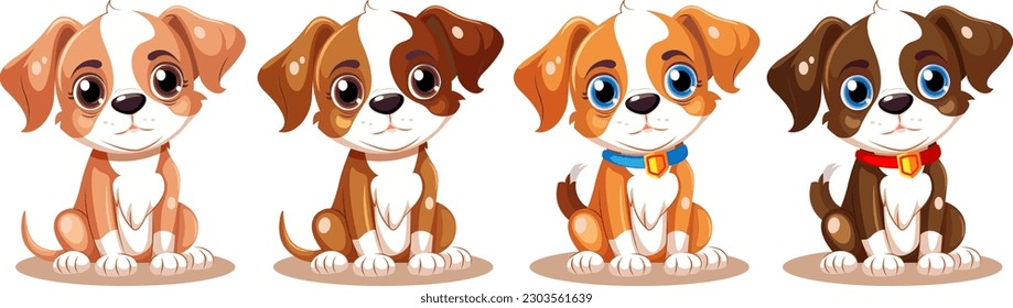 Set of cute dog cartoon illustration