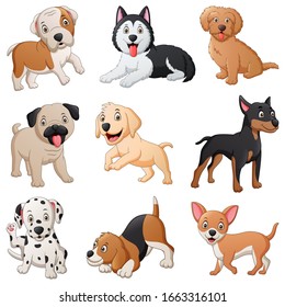 Set of cute dog cartoon. Vector illustration