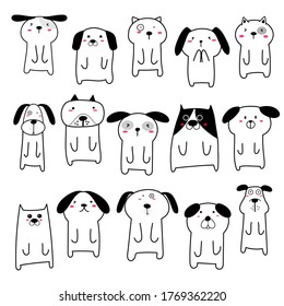 Set of cute dog character design. Vector illustration.