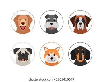 Set of cute dog character portrait avatar. Vector stock