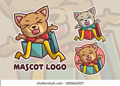 set of cute dog gift mascot logo with optional apprearance. premium kawaii vector