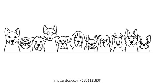 Conjunto de adorable perro Hand dibujó ilustraciones vectoriales aisladas en estilo doodle sobre fondo blanco.