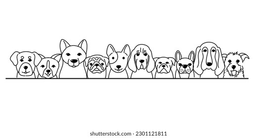 Conjunto de adorable perro Hand dibujó ilustraciones vectoriales aisladas en estilo doodle sobre fondo blanco.