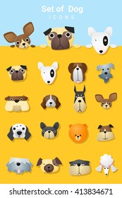 Set of cute dog icons , vector, illustration