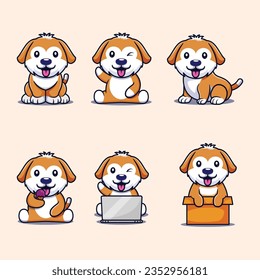 A set of cute dog isolated on a background, Pet Engaged in Different Activity, cartoon icon illustration.