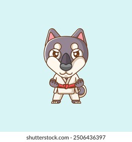 set Cute dog Karate training martial art kawaii chibi character mascot animal sport illustration outline design Icon