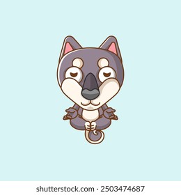 set Cute dog meditation yoga kawaii chibi character mascot illustration outline style design