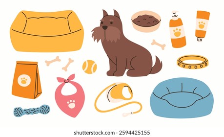 Set of cute dog toys. Flat vector illustration.