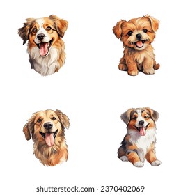 conjunto de ilustraciones de la acuarela de perros adorables para imprimir en ropa de bebé, pegatinas, postales, duchas de bebé, juegos y libros, vectores de animales de la jungla de safari