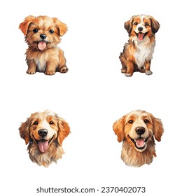 set of cute dog watercolor illustrations for printing on baby clothes, sticker, postcards, baby showers, games and books, safari jungle animals vector