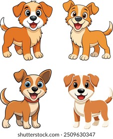 Set of Cute Dogs cartoon illustration