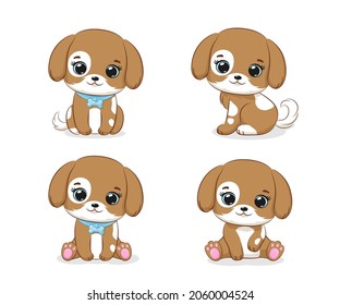 Un conjunto de perros lindos. Ilustración vectorial de dibujos animados.