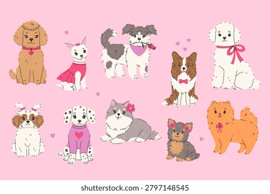 A set of cute dogs of different breeds. Vector graphics.