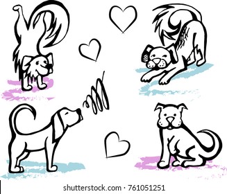 Set of cute dogs. Different characters. Icons isolated on white background.