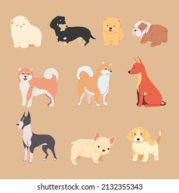 A set of cute dogs in different colors