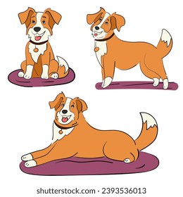 Set of cute dogs in different poses, hand drawn. Vector illustration isolated on a white background.