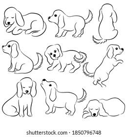 Set of cute dogs doodles,hand drawn sketch illustration on white background.