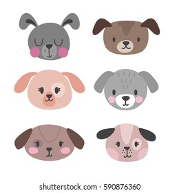Set of cute dogs. Funny doodle animals. Puppies in cartoon style. Vector illustration