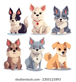 Set of cute dogs isolated on white background, vetor illustration 