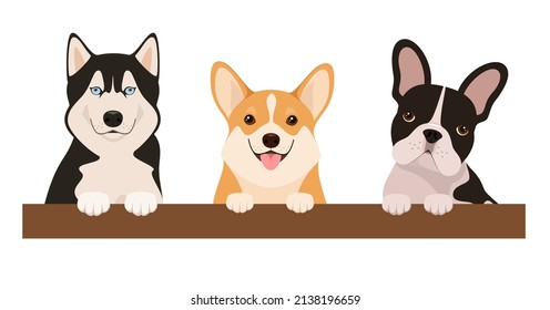 A set of cute dogs on a white background. Cartoon design.
