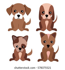 Set of cute dogs on a white background, Vector illustration