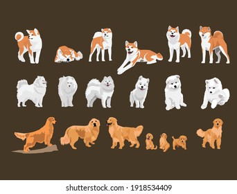 conjunto de adorables perros y cachorros ilustración vectorial