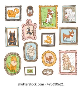 set of cute dogs retro portraits   vector illustration