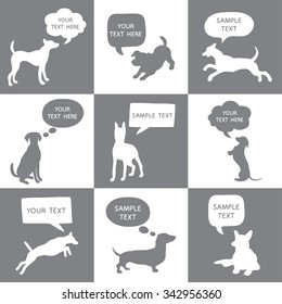 Set of Cute Dogs Silhouette With Speech Bubbles. Beautiful vector design.