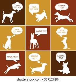 Set of Cute Dogs Silhouette With Speech Bubbles. Beautiful vector design.