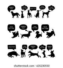 Set of Cute Dogs Silhouette With Speech Bubbles. Beautiful vector design.