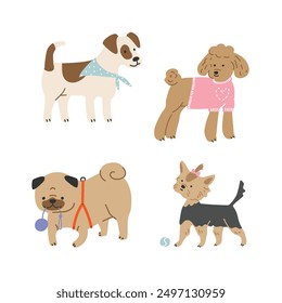 Set of cute dogs. Vector illustration in cartoon style. Isolated on white background.