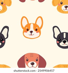 Un conjunto con perros lindos. Ilustración vectorial para imprimir. Fondo lindo de los niños. 
