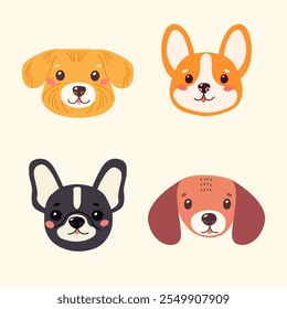 Um set com cachorros bonitos. Ilustração vetorial para impressão. Fundo de crianças bonitas. 
