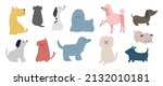 Set of cute dogs vector. Lovely dog and friendly puppy doodle pattern in different poses and breeds with flat color. Adorable funny pet and many characters hand drawn collection on white background.