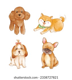 set of cute dogs watercolor