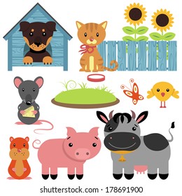 Set of cute domestic animals