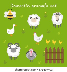 Set of a cute domestic animals icons. Vector illustration, flat design