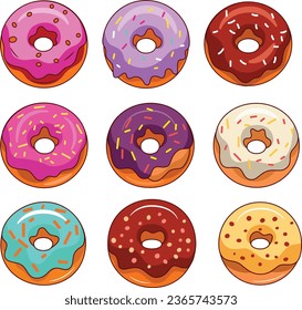 a set of cute donut illustration vector