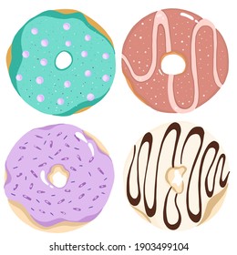 Conjunto de donuts bonitos sobre un fondo blanco.
