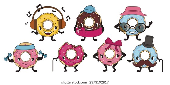 Set of cute donuts on white background