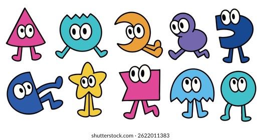 Set Of Cute Doodle Abstract Shapes Cartoon Character Illustration